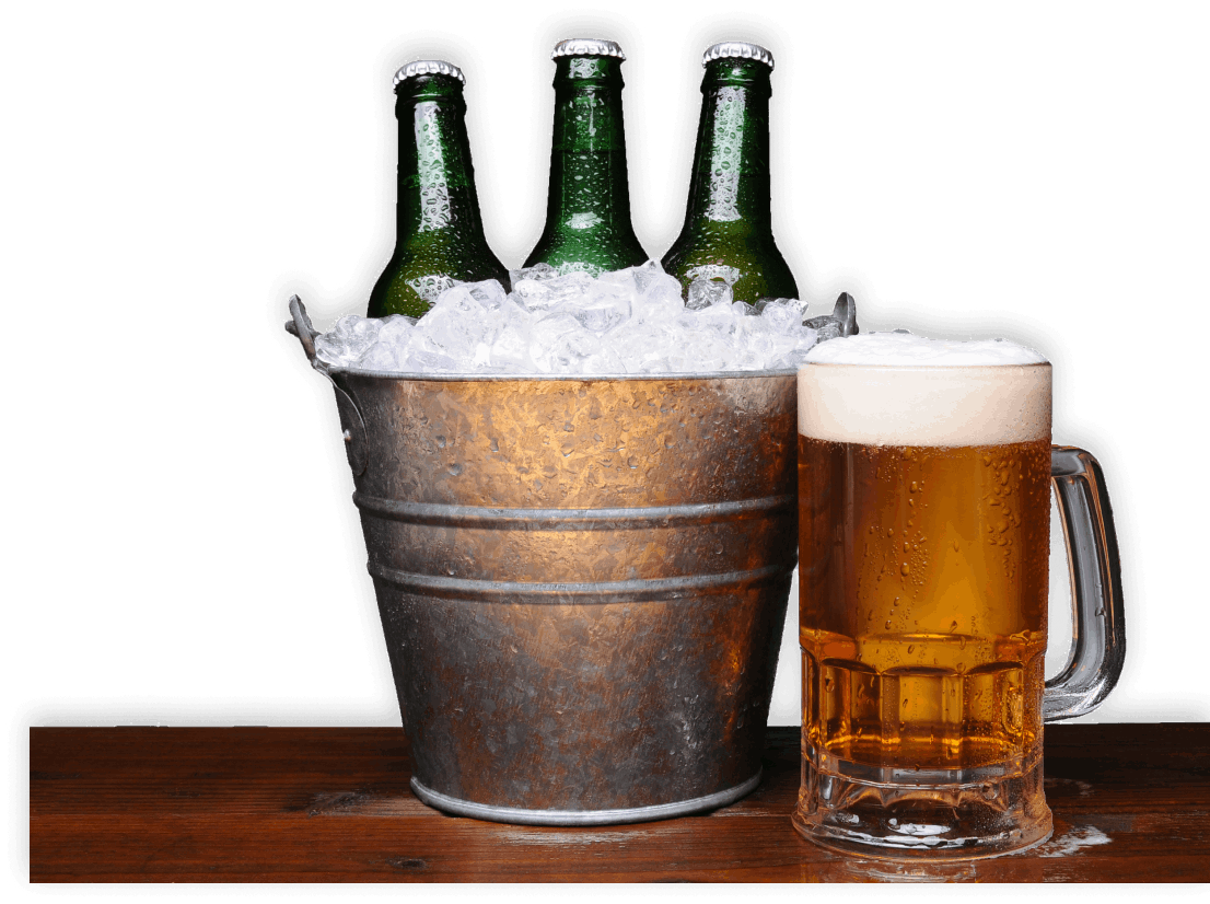 Ice of Bucket with Beer of Mug